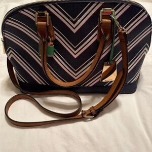 Aldo Navy and Brown Chevron Satchel